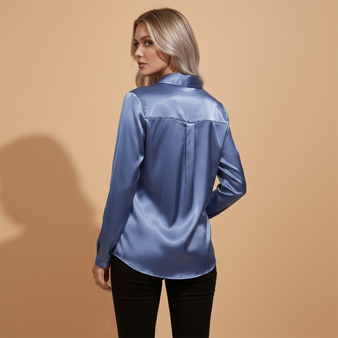 Amy | Women's Satin V-Neck Button Down Blouse