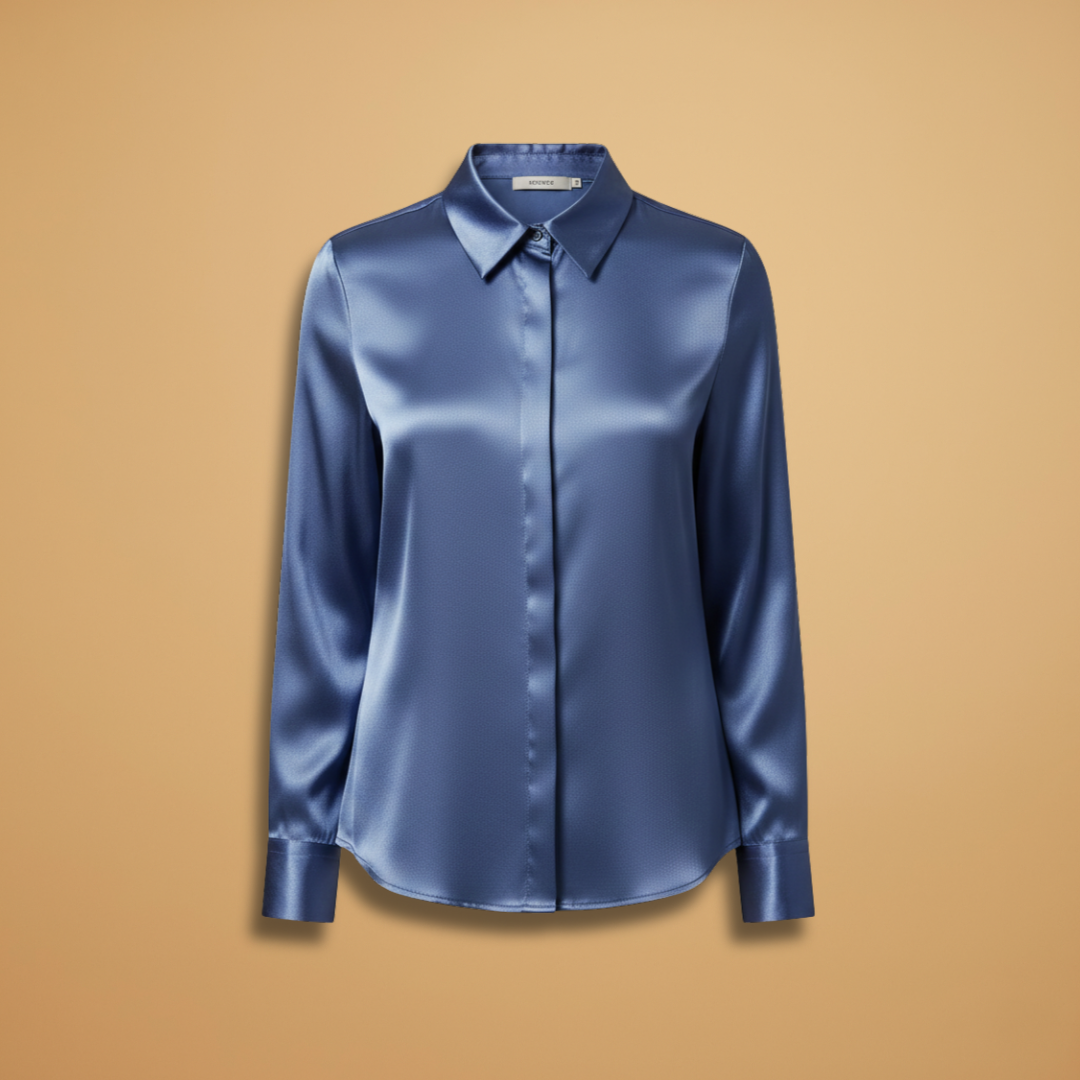 Amy | Women's Satin V-Neck Button Down Blouse