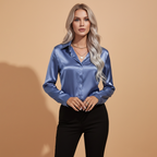 Amy | Women's Satin V-Neck Button Down Blouse