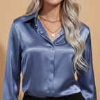 Amy | Women's Satin V-Neck Button Down Blouse