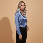 Amy | Women's Satin V-Neck Button Down Blouse