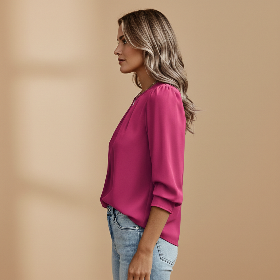 Molly | Women's Pleated Neck Chiffon Blouse