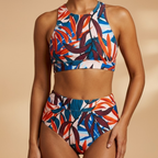 Leah | Women's Tropical Print High Neck Bikini Set