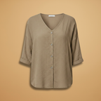 Ella | Women's Relaxed V-Neck Button Front Linen Top