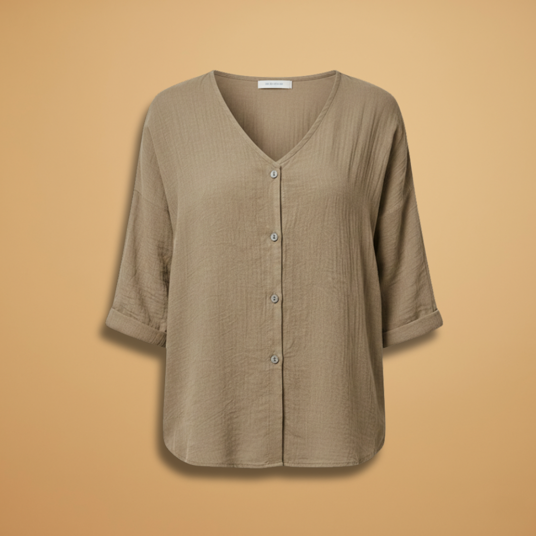 Ella | Women's Relaxed V-Neck Button Front Linen Top