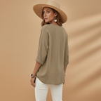 Ella | Women's Relaxed V-Neck Button Front Linen Top