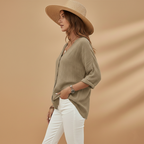 Ella | Women's Relaxed V-Neck Button Front Linen Top