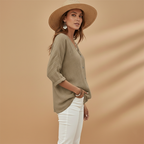 Ella | Women's Relaxed V-Neck Button Front Linen Top