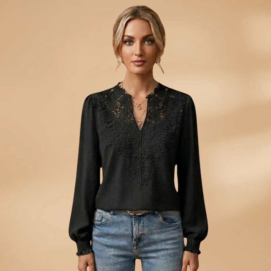 Lucy | Women's Lace Trim Dobby Chiffon Blouse