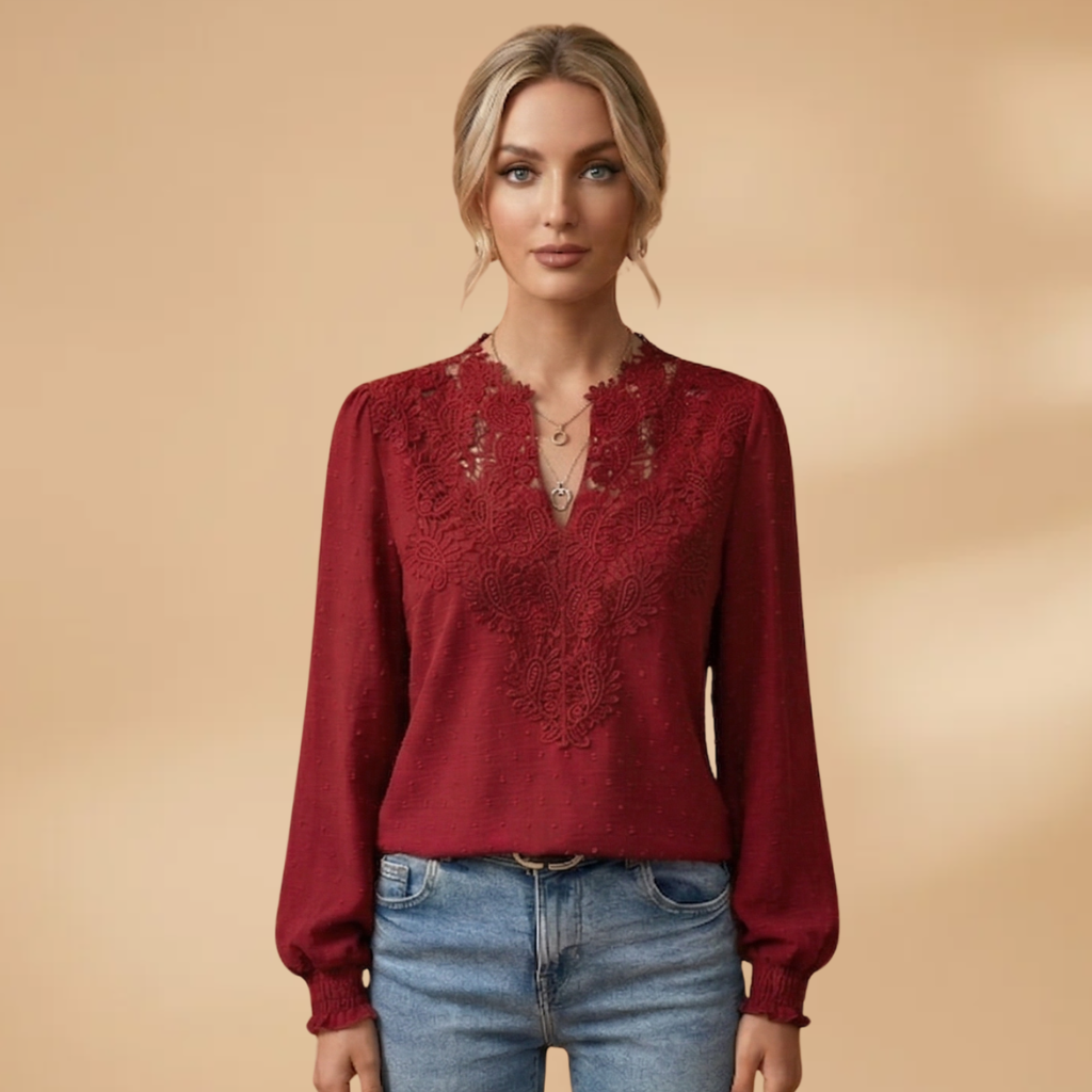 Lucy | Women's Lace Trim Dobby Chiffon Blouse