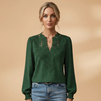 Lucy | Women's Lace Trim Dobby Chiffon Blouse