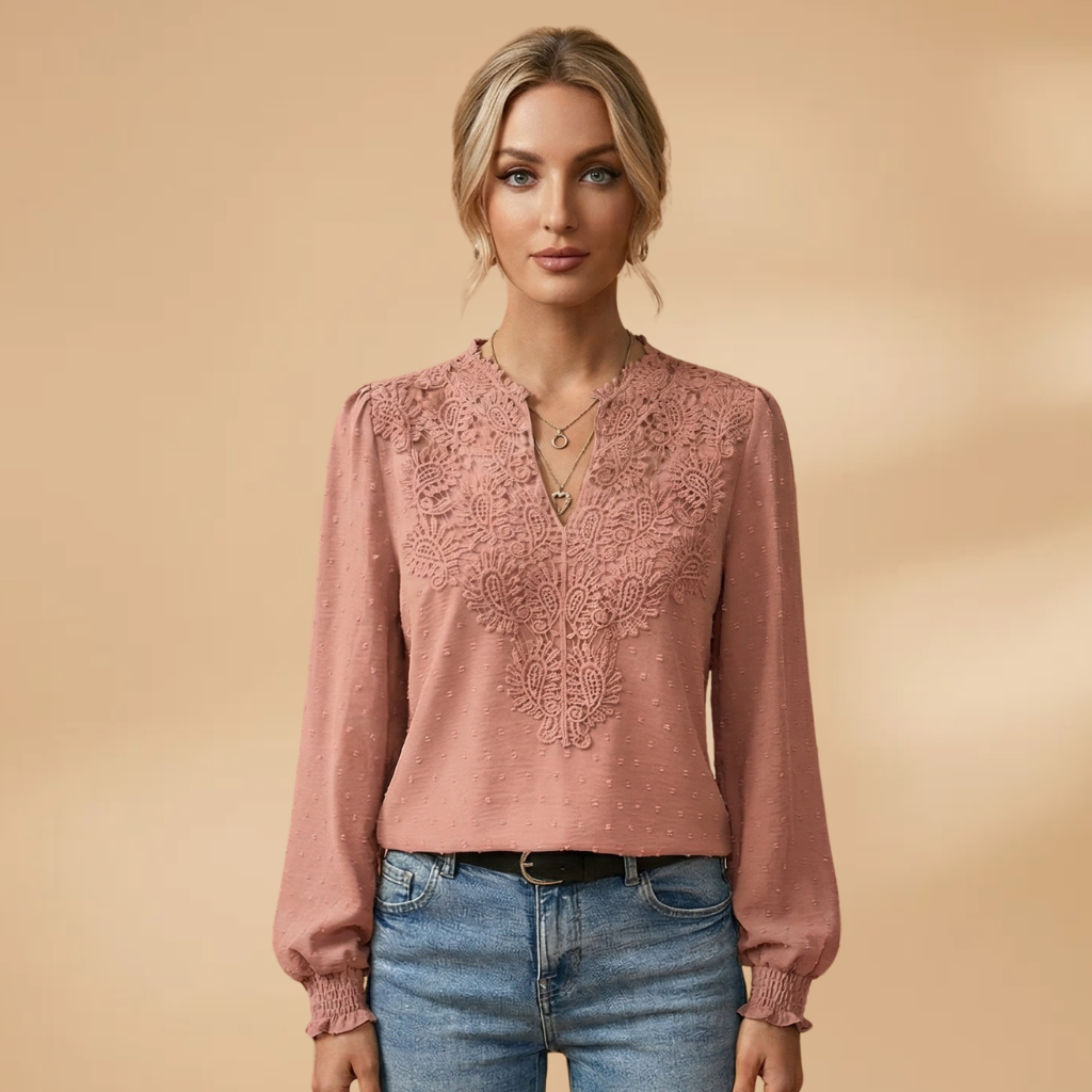 Lucy | Women's Lace Trim Dobby Chiffon Blouse