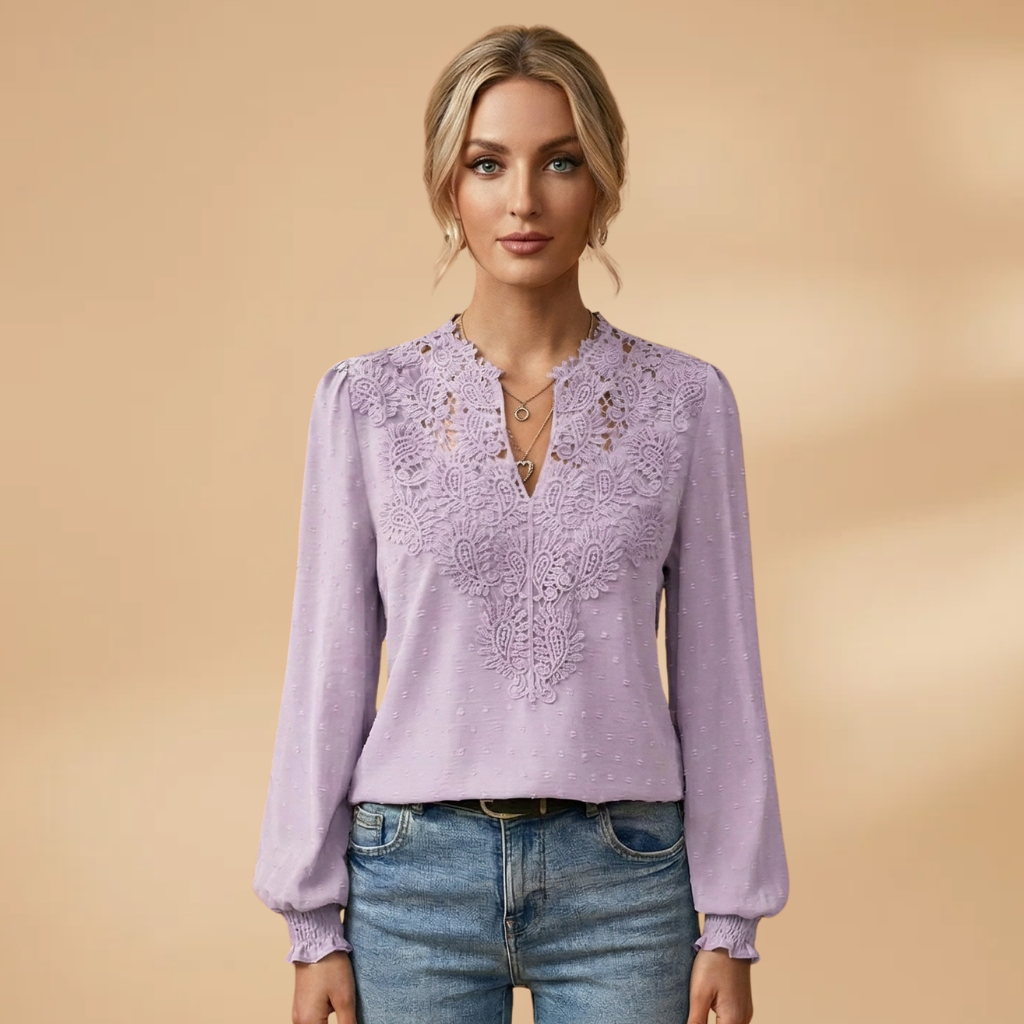 Lucy | Women's Lace Trim Dobby Chiffon Blouse