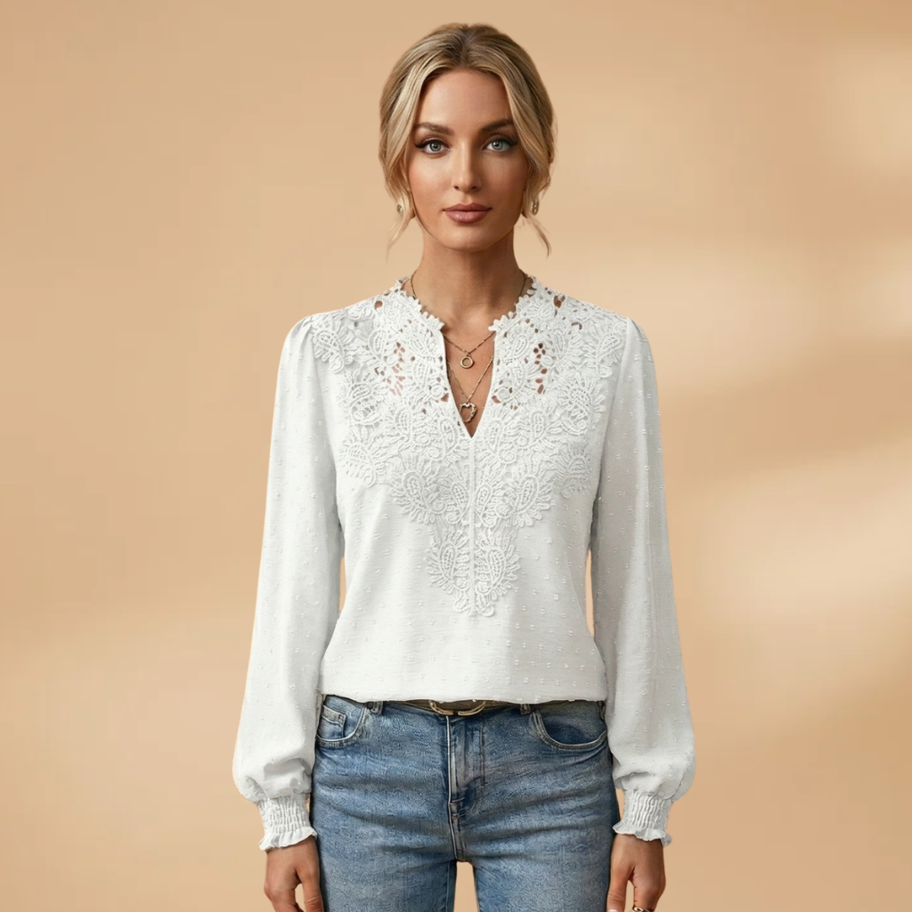Lucy | Women's Lace Trim Dobby Chiffon Blouse