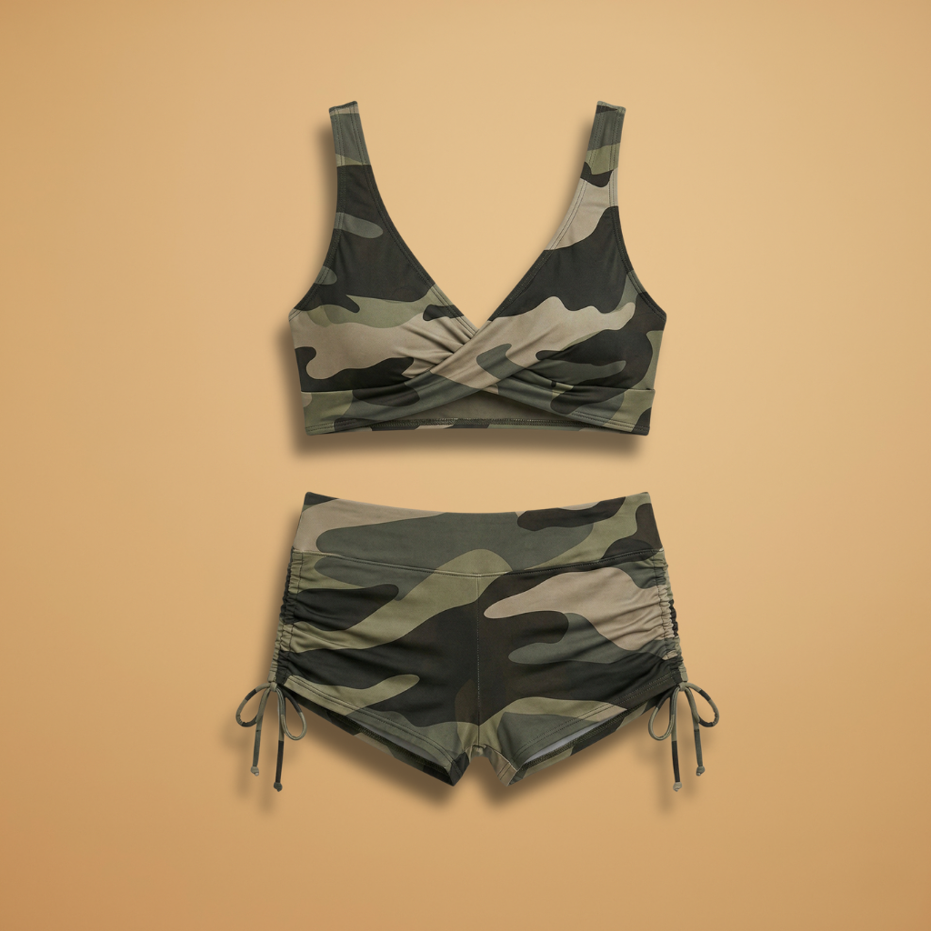 Mandy | Women's Camo Print Twist Front Bikini & Boyshort Set