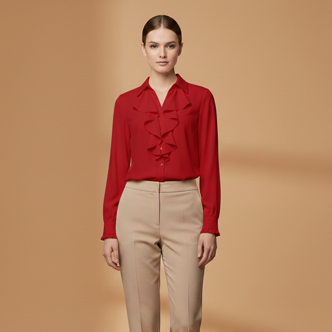 Katie | Women's Ruffle Front Chiffon Blouse