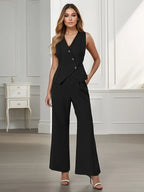 Harriet | Women's Tailored Waistcoat Wide-Leg Two-Piece Trouser Set