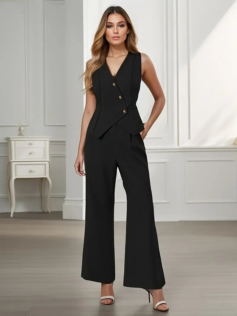 Harriet | Women's Tailored Waistcoat Wide-Leg Two-Piece Trouser Set