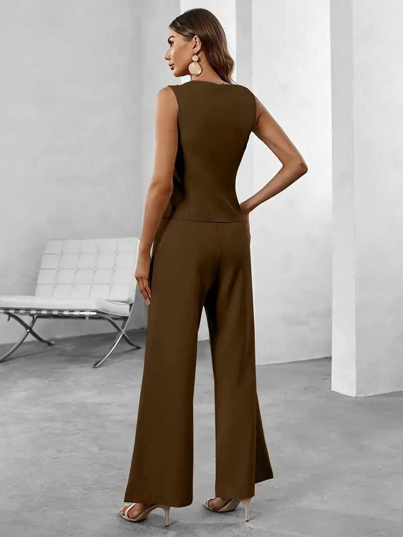 Harriet | Women's Tailored Waistcoat Wide-Leg Two-Piece Trouser Set