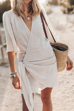 Lori | Women Wrap Mini Dress with Tie Waist and Short Sleeves