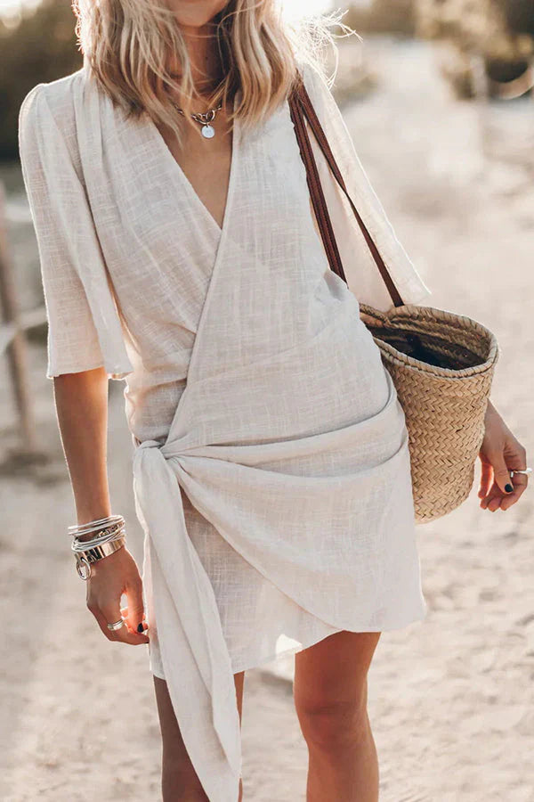 Lori | Women Wrap Mini Dress with Tie Waist and Short Sleeves