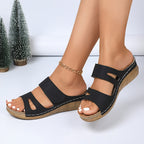 Dana | Women's Double Strap Velcro Wedge Mule