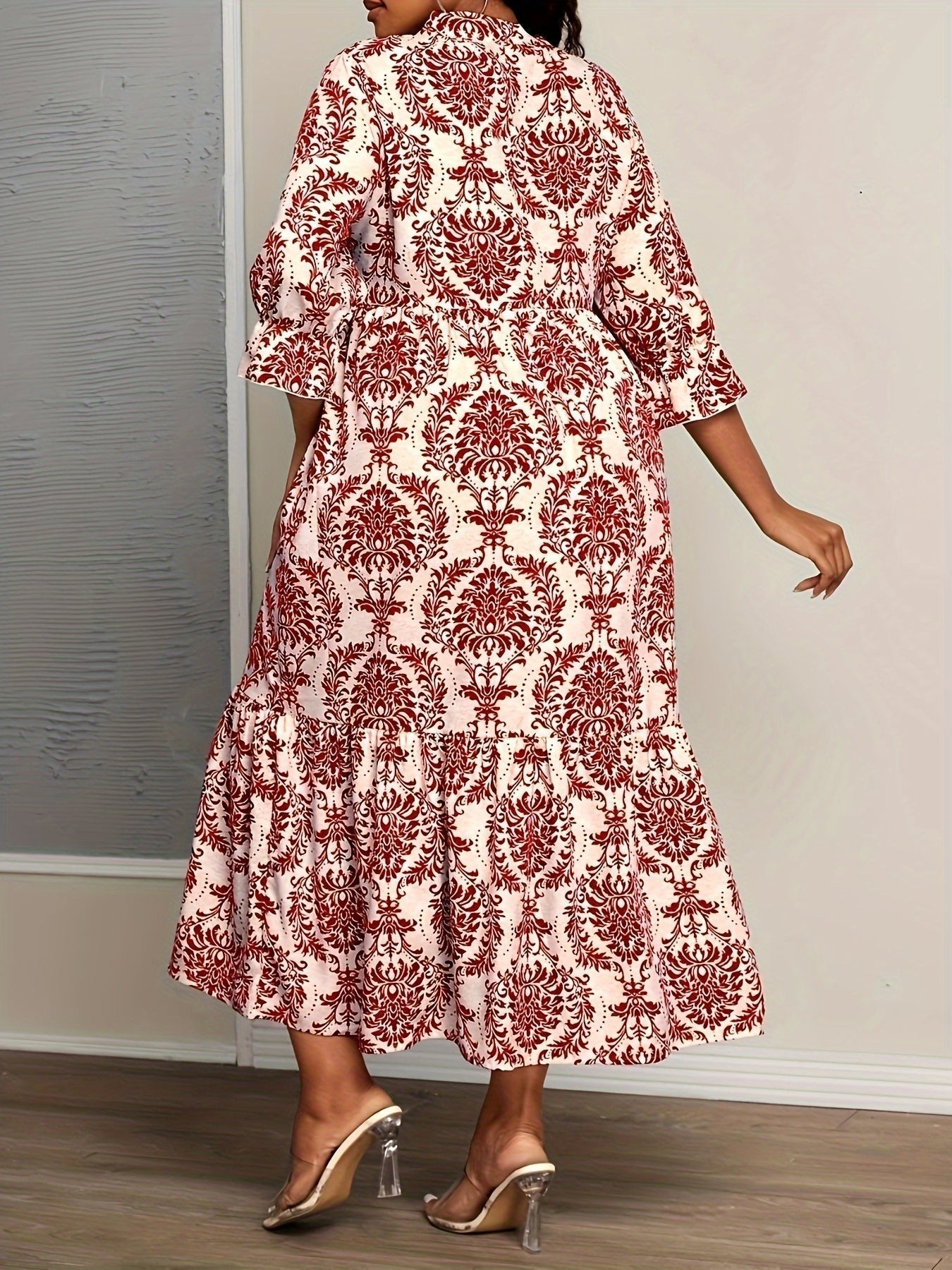 Jade | Women's Boho Damask Print Tiered Maxi Dress