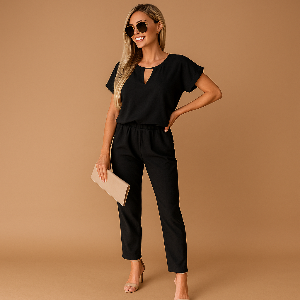 Mandy | Women's Keyhole Neck Elastic Waist Jumpsuit