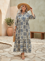 Jade | Women's Boho Damask Print Tiered Maxi Dress