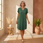 Zoe | Women's Relaxed Textured V-Neck Midi Dress