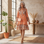 Poppy | Women's Boho Print Tiered Midi Dress
