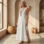 Daisy | Women's Embroidered Linen Maxi Dress