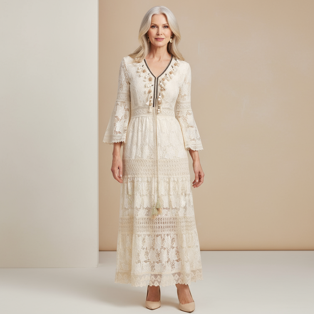 Violet | Women's Boho Lace Tiered Maxi Dress