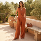 Cordelia | Women's Rust Linen Wide-Leg Trouser Suit Co-ord
