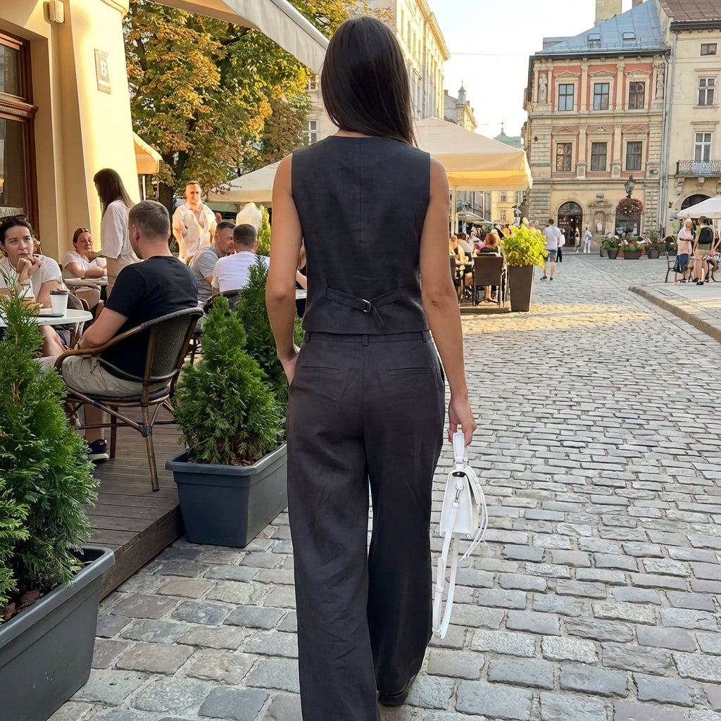 Cordelia | Women's Rust Linen Wide-Leg Trouser Suit Co-ord