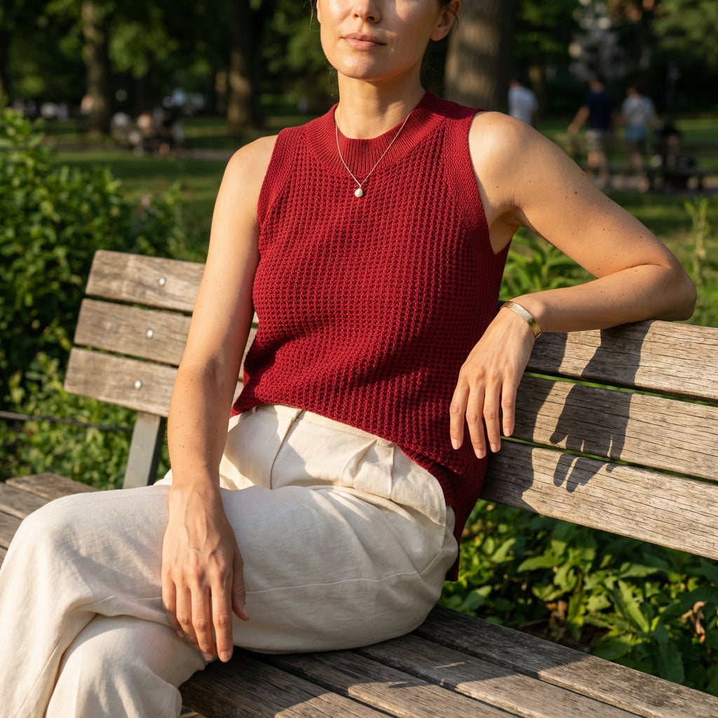 Phoebe | Women's Beige Sleeveless Crochet Knit Top
