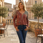 Rosalind | Women's Floral Print Long Sleeve Henley Top