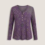 Rosalind | Women's Floral Print Long Sleeve Henley Top