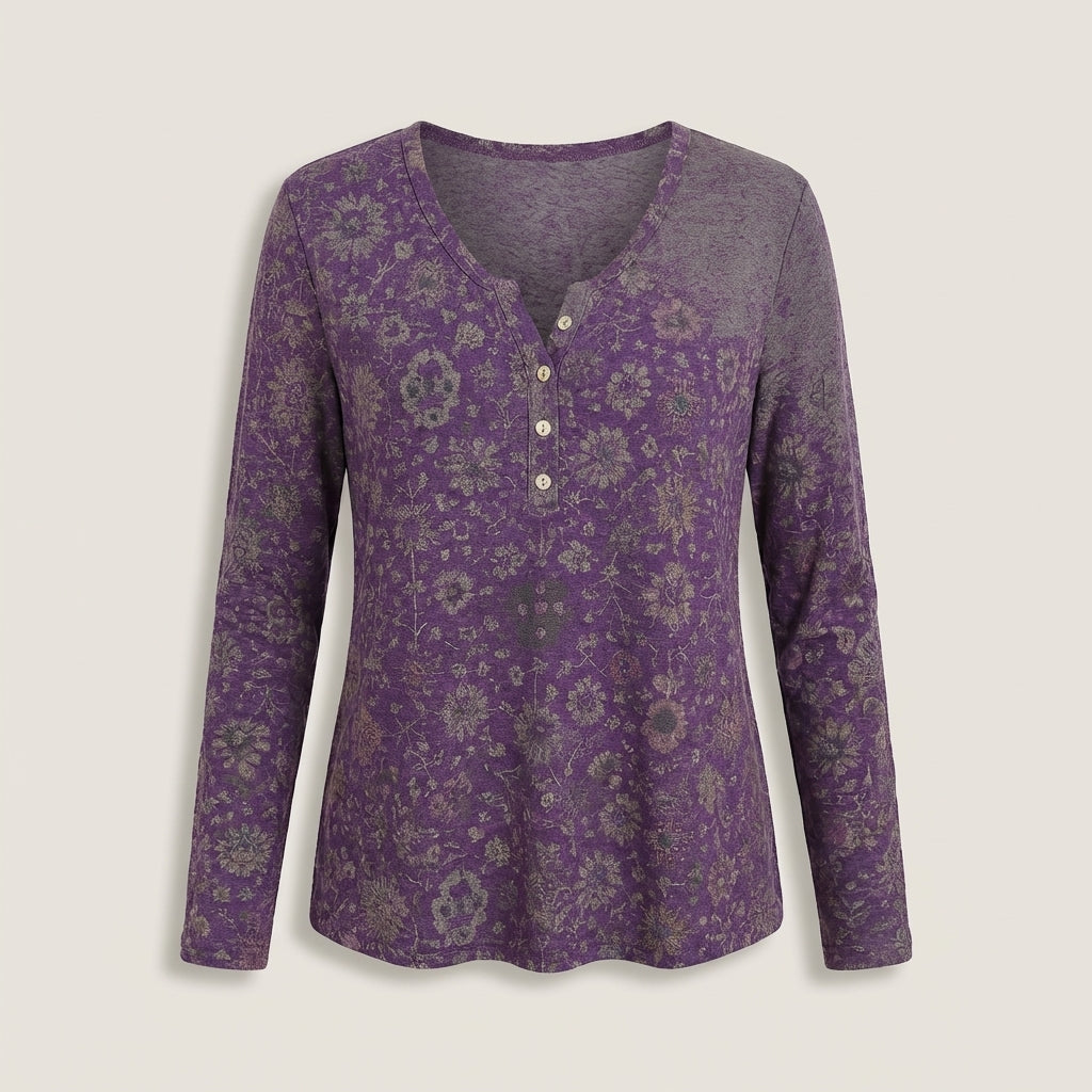 Rosalind | Women's Floral Print Long Sleeve Henley Top