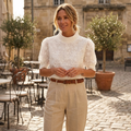 Cecily | Women's White Floral Embroidered Mock Neck Top