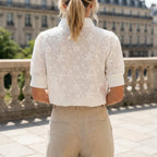 Cecily | Women's White Floral Embroidered Mock Neck Top