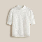 Cecily | Women's White Floral Embroidered Mock Neck Top