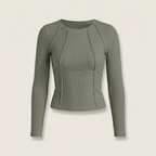 Lisa | Women's White Long Sleeve Corset Seam Fitted Top