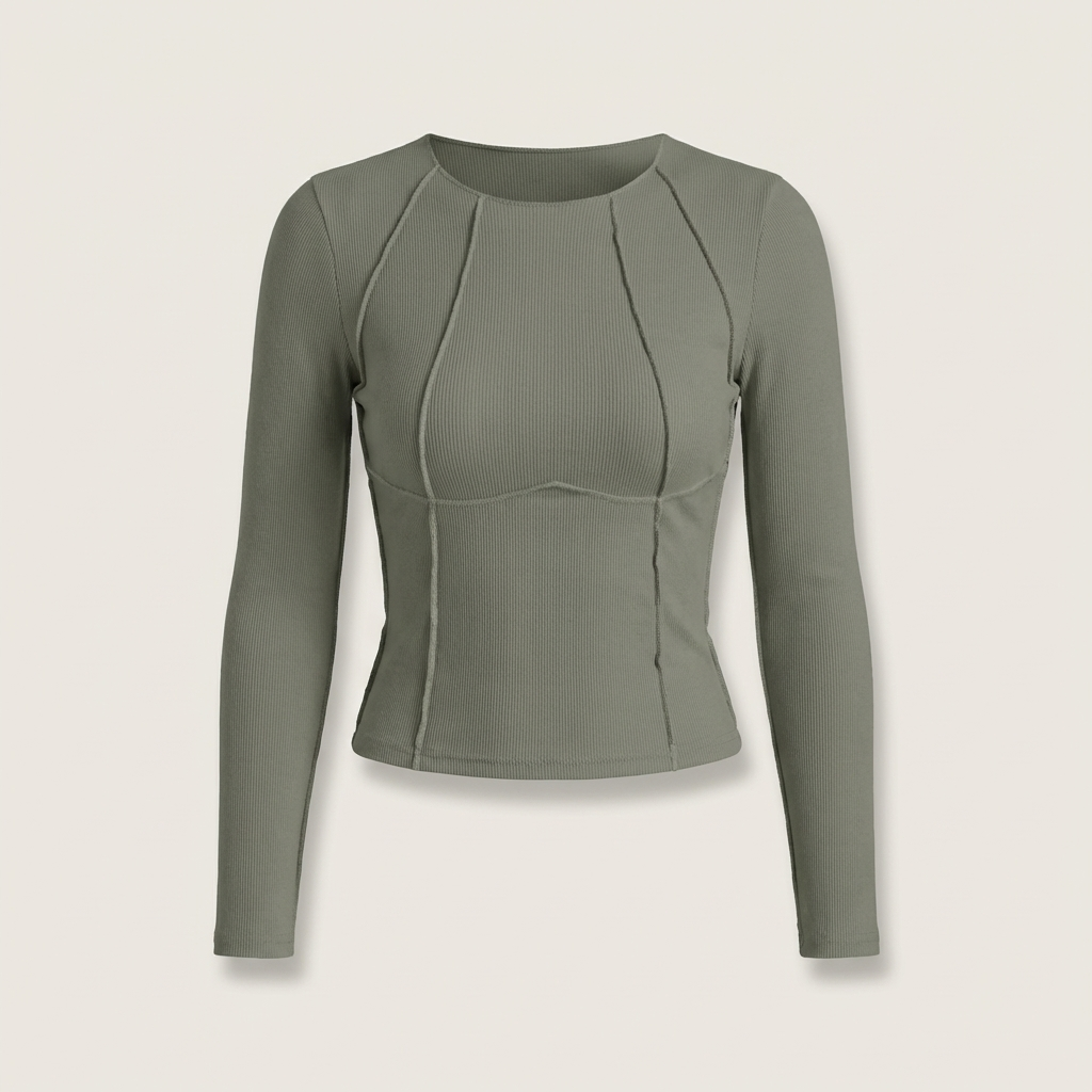 Lisa | Women's White Long Sleeve Corset Seam Fitted Top