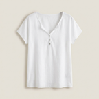 Alice | Women's Camel Short Sleeve Henley Linen Top