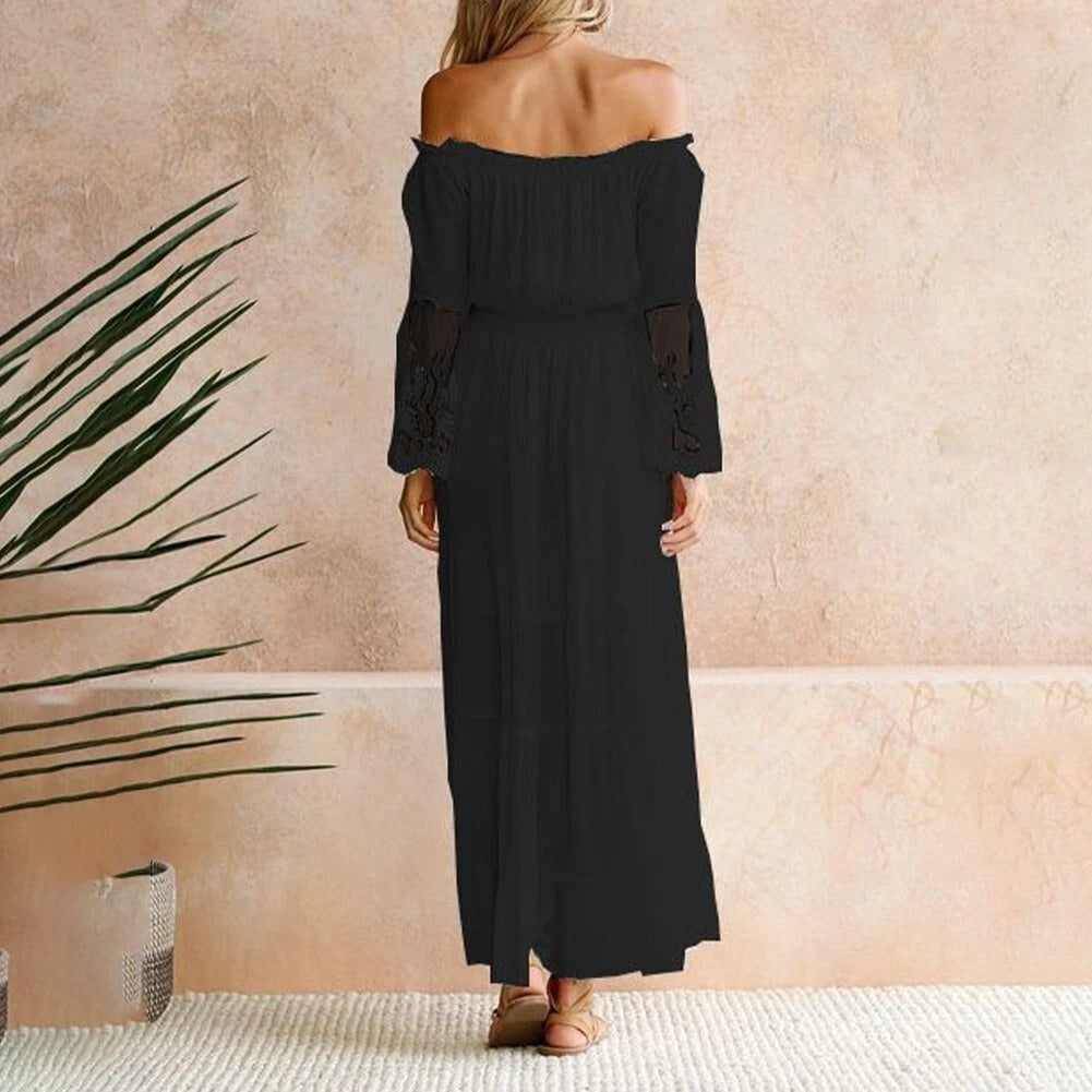 Katie | Women's Off-Shoulder Lace Sleeve Maxi Dress