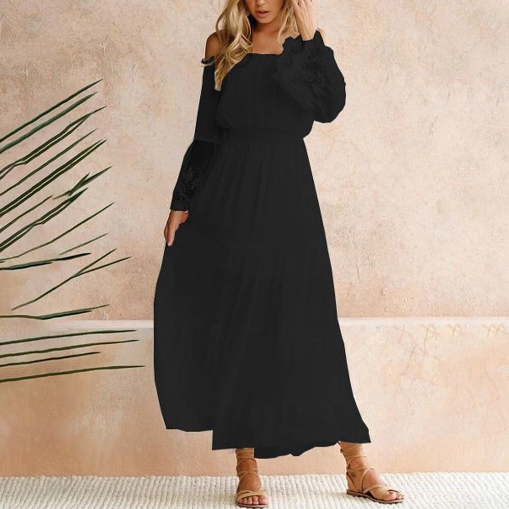 Katie | Women's Off-Shoulder Lace Sleeve Maxi Dress