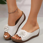 Flora | Women's Flower Detail Wedge Mule Sandal