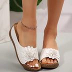 Flora | Women's Flower Detail Wedge Mule Sandal