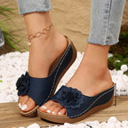 Flora | Women's Flower Detail Wedge Mule Sandal